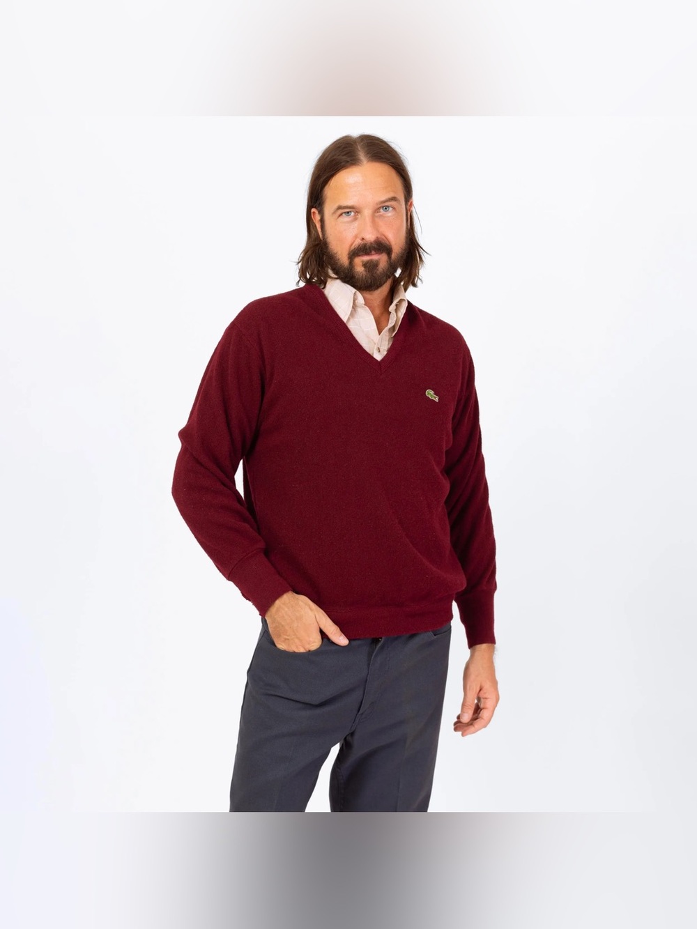 Lacoste men’s v-neck cotton bordeaux sweater